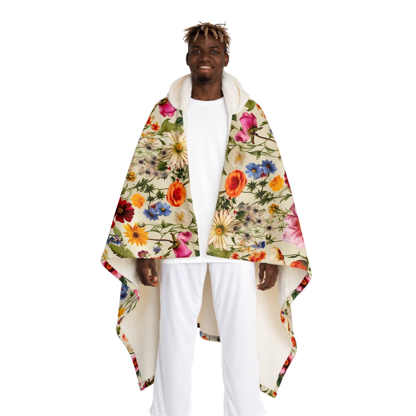 Vintage Floral Hooded Sherpa Blanket
