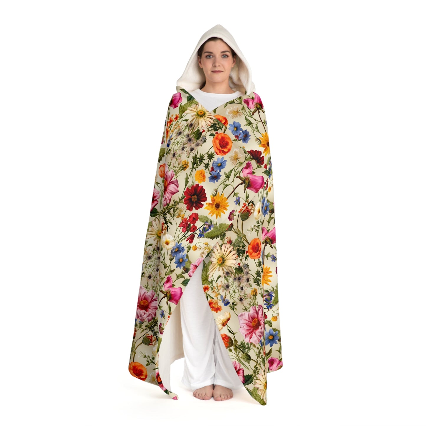 Vintage Floral Hooded Sherpa Blanket