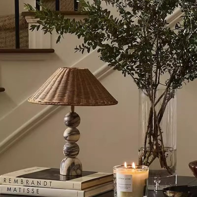 Rattan and Marble Ball Lamp