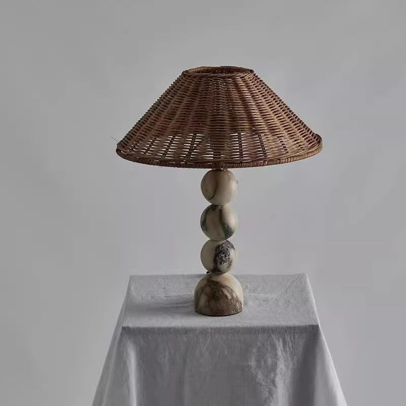 Rattan and Marble Ball Lamp