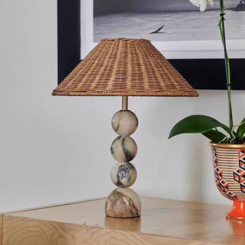 Rattan and Marble Ball Lamp