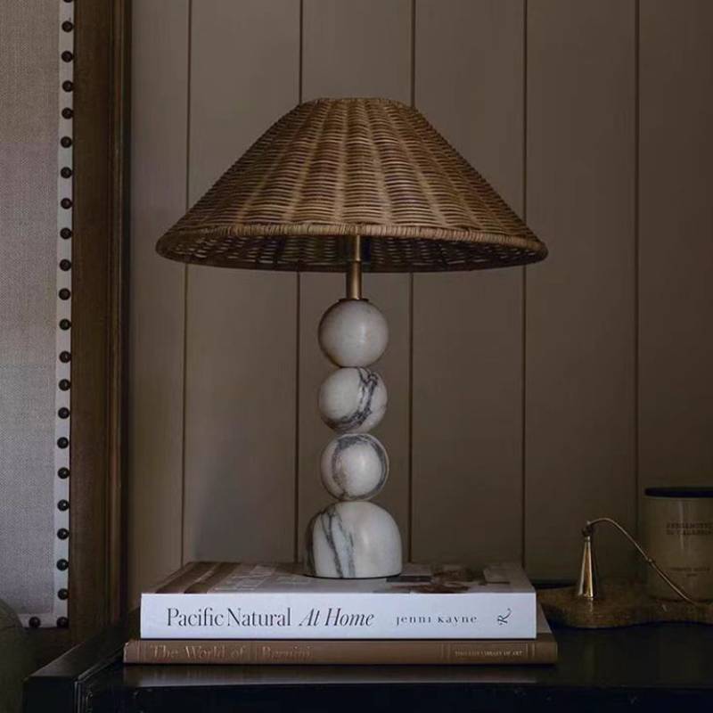 Rattan and Marble Ball Lamp