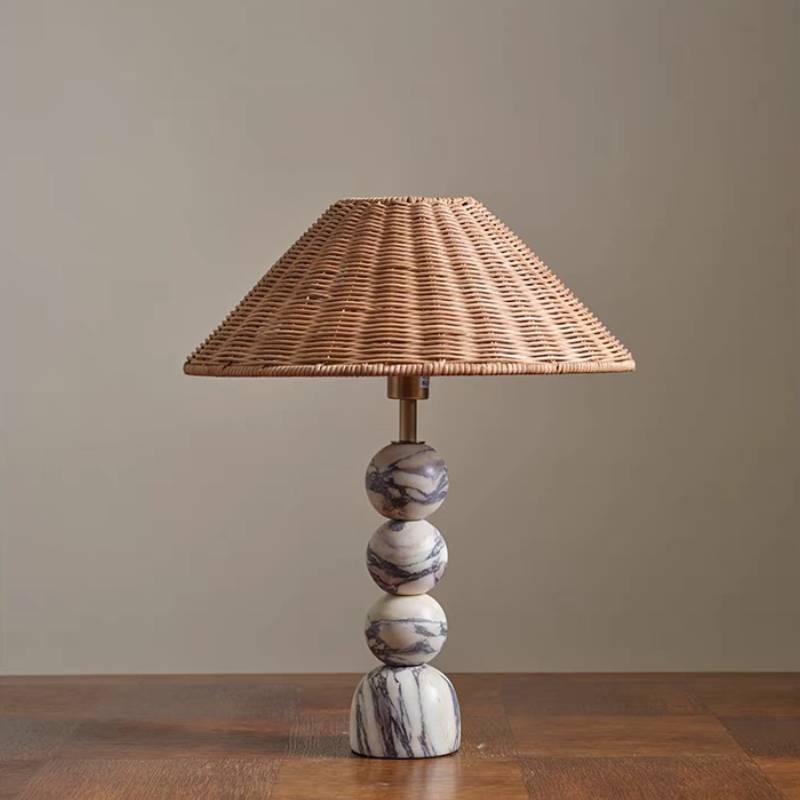 Rattan and Marble Ball Lamp