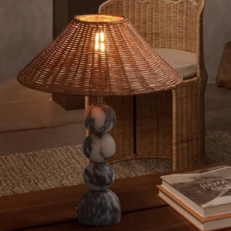 Rattan and Marble Ball Lamp