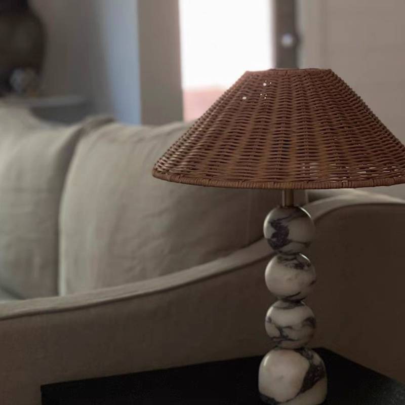 Rattan and Marble Ball Lamp