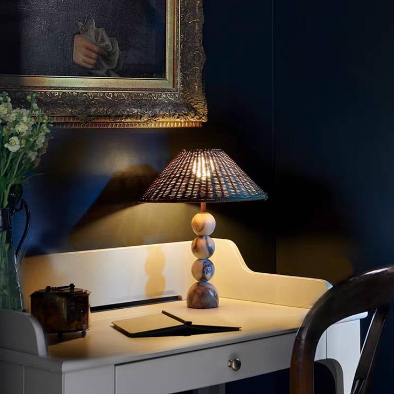 Rattan and Marble Ball Lamp