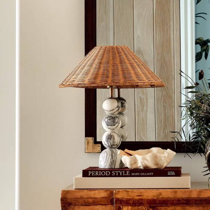 Rattan and Marble Ball Lamp