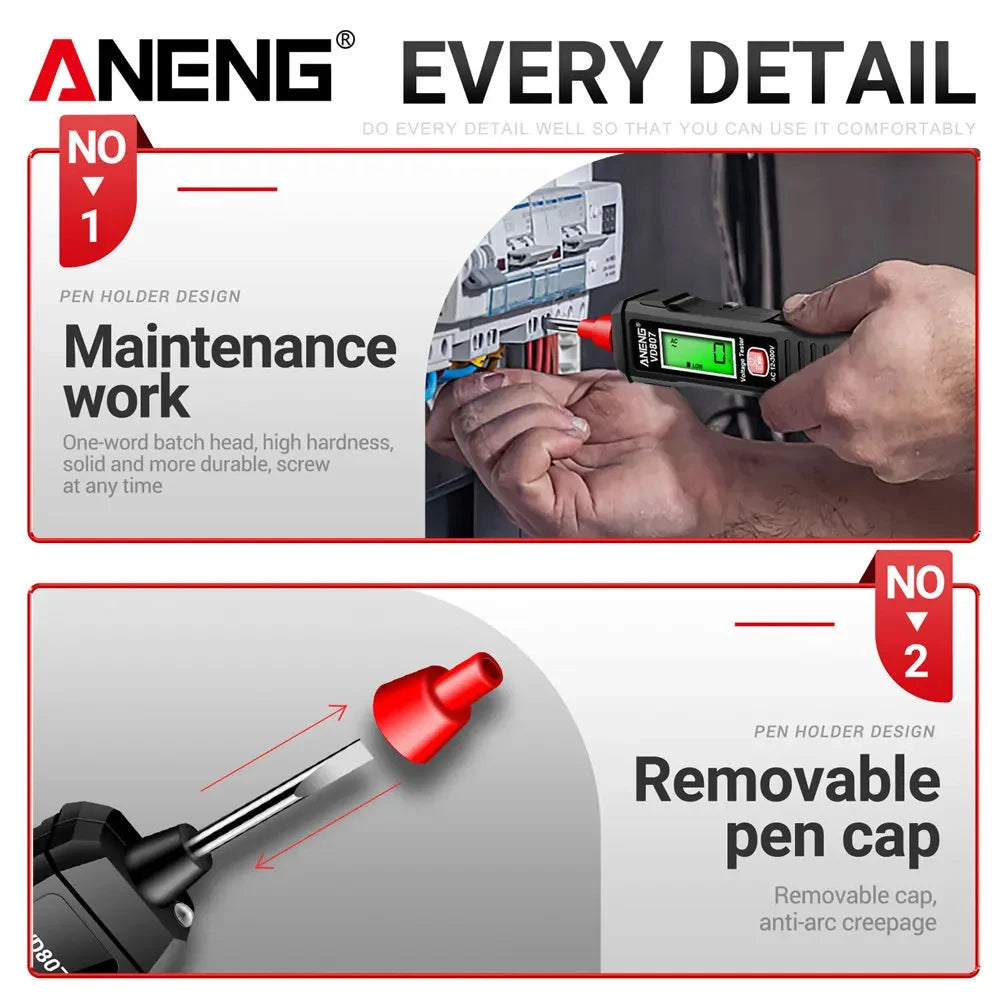 VD807 One-word Induction Portable 50/60Hz Smart Electric Pen Tester NCV Sensor AC 12-300V Non-contact Wire Detector Tools