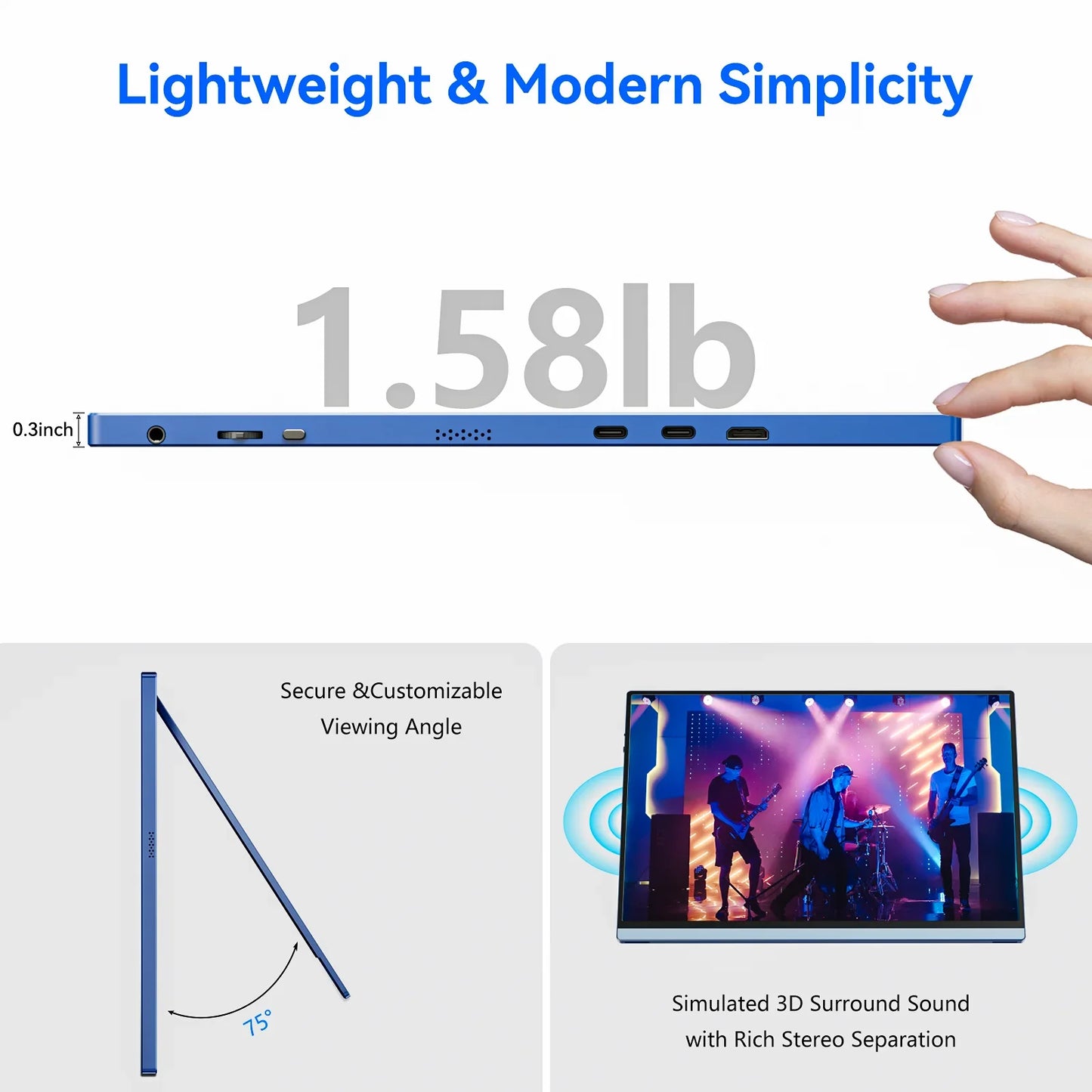 VEOUT 16-inch 60HZ Gaming Portable Monitor for Laptop, 16:10 IPS 1200P Display LCD FHD External Second Computer Screen for Phone