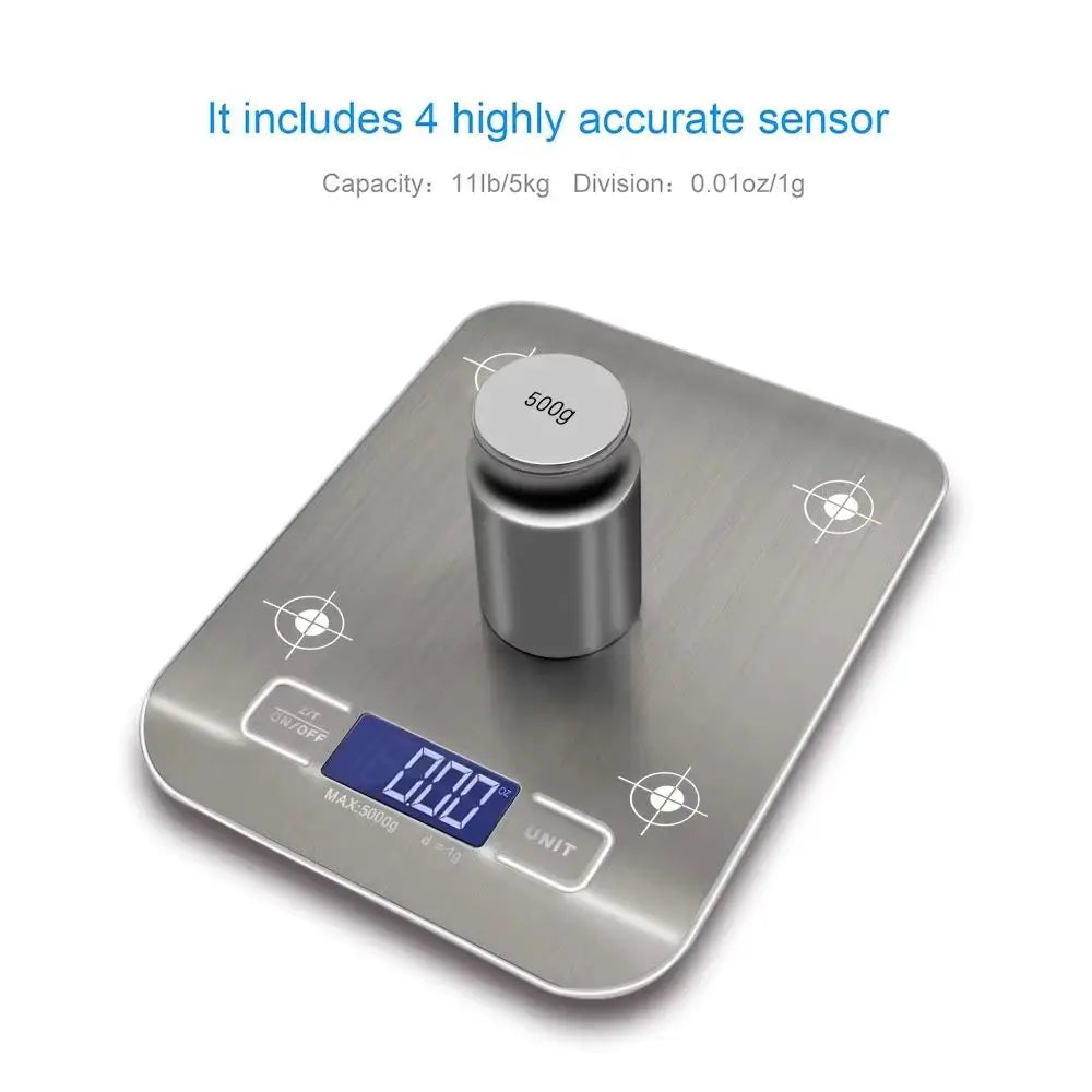 Electronic Digital Kitchen Scale LED Display 10kg 5kg/1g Stainless Steel Panel Scales Home Jewelry Food Snacks Weighing Tools