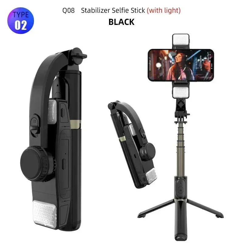 Q08 Mobile Phone Holder Video Stabilizer Bluetooth Selfie Stick Tripod Gimbal Stabilizer for iPhone 16 Samsung Xiaomi Live Stand