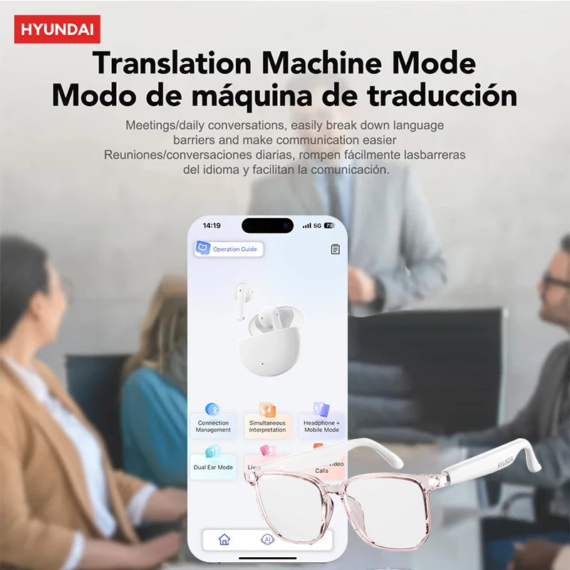 Choice HYUNDAI HY-C8 AI Smart Glasses Headphones Voice Translation Smart glasses Bluetooth 5.4 Earphones For Meeting Travelling