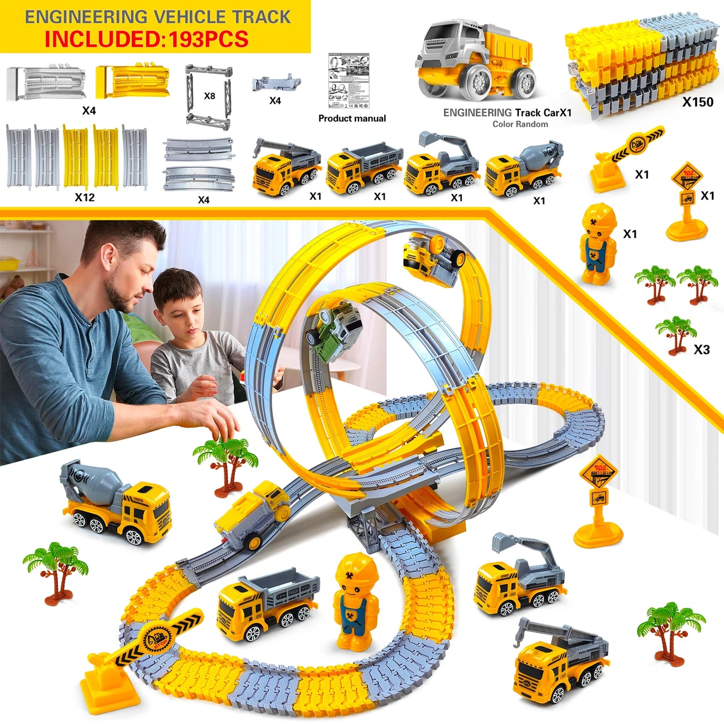 Children Electric Track Toy Car Engineering Minin Car Set Kids Puzzle Boy Toys Track Car Anti-gravity Track Train Gift for Kid