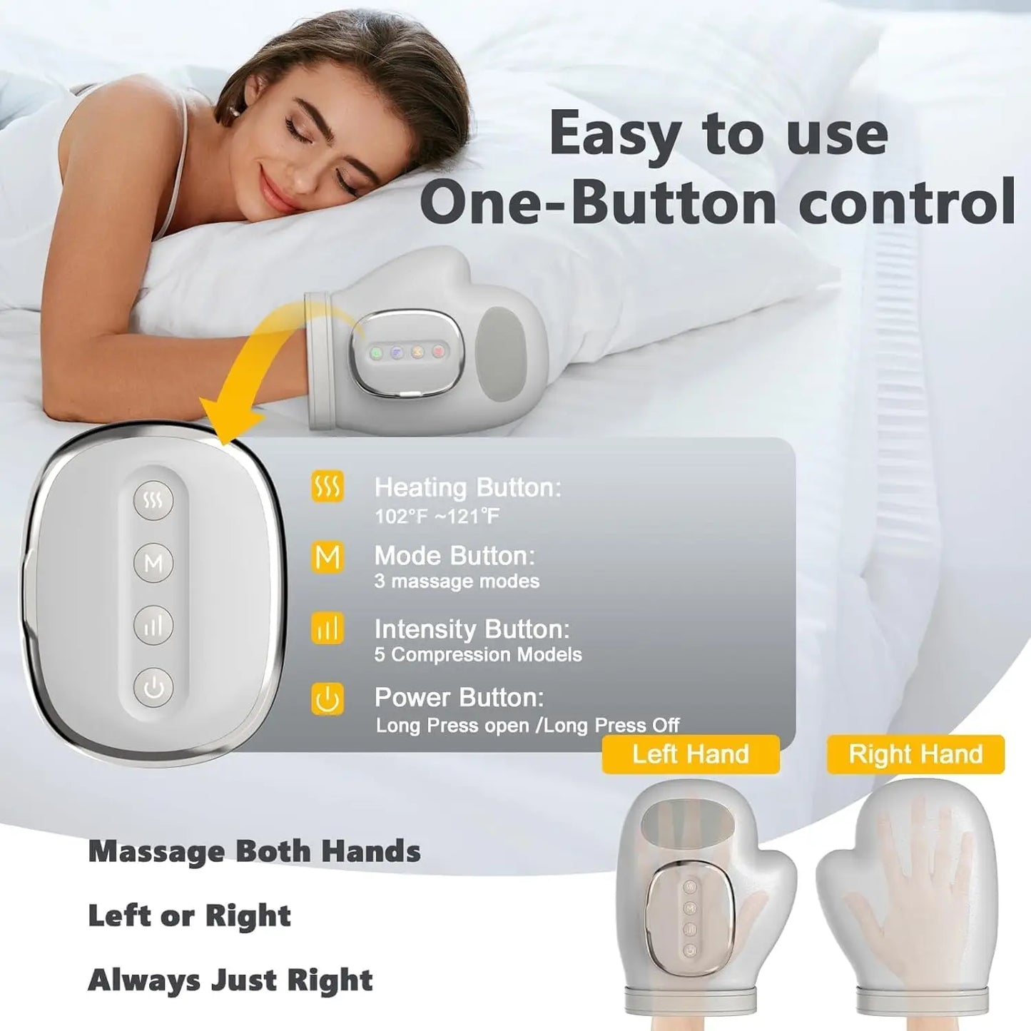 Hand Massager with Heat & Compression Cordless Hand Massager Finger Massager Updated Carpal Tunnel Relief & Wrist Relief Massage