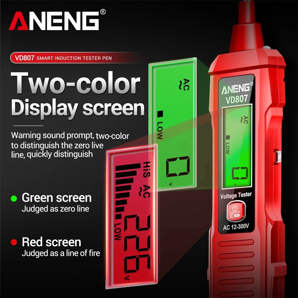 VD807 One-word Induction Portable 50/60Hz Smart Electric Pen Tester NCV Sensor AC 12-300V Non-contact Wire Detector Tools
