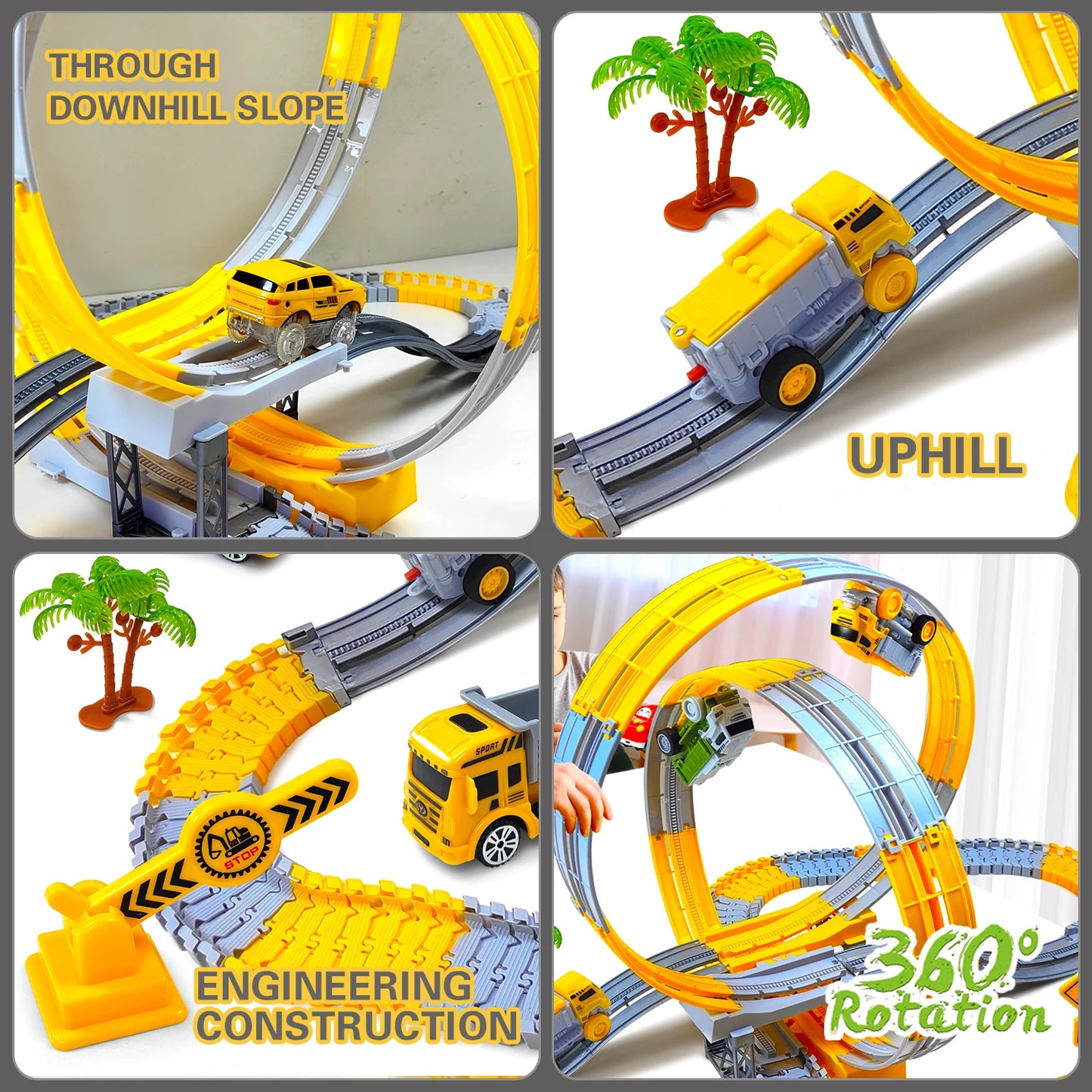 Children Electric Track Toy Car Engineering Minin Car Set Kids Puzzle Boy Toys Track Car Anti-gravity Track Train Gift for Kid