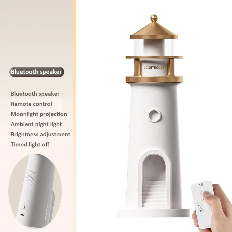 Moon Projection Lighthouse Night Lights Motion Sensor Dimmable Timing Ambient Lamp Decor Bluetooth Music Christmas Birthday Gift