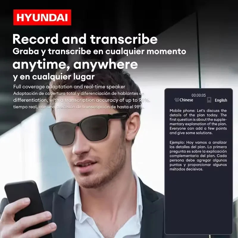 HYUNDAI HY-C8 Smart Glasses Bluetooth 5.4 Sunglasses Headset Built-in Mic, Outdoor Sport, AI translation, iOS/Android Compatible