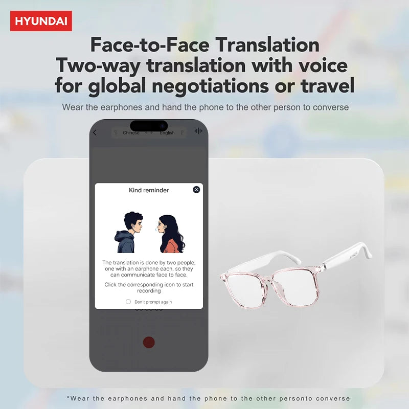 Choice HYUNDAI HY-C8 AI Smart Glasses Headphones Voice Translation Smart glasses Bluetooth 5.4 Earphones For Meeting Travelling