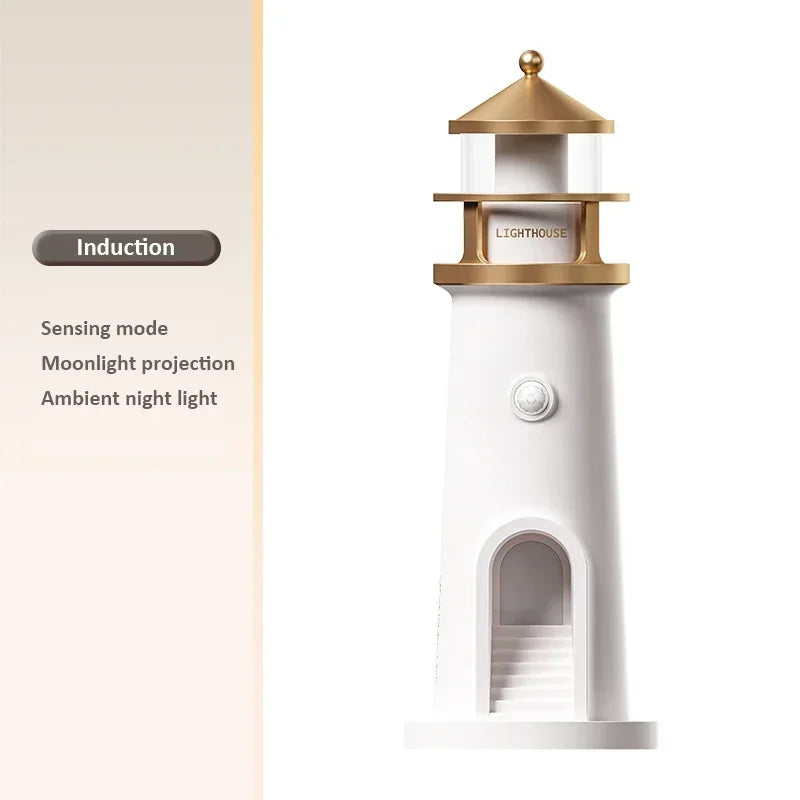 Moon Projection Lighthouse Night Lights Motion Sensor Dimmable Timing Ambient Lamp Decor Bluetooth Music Christmas Birthday Gift