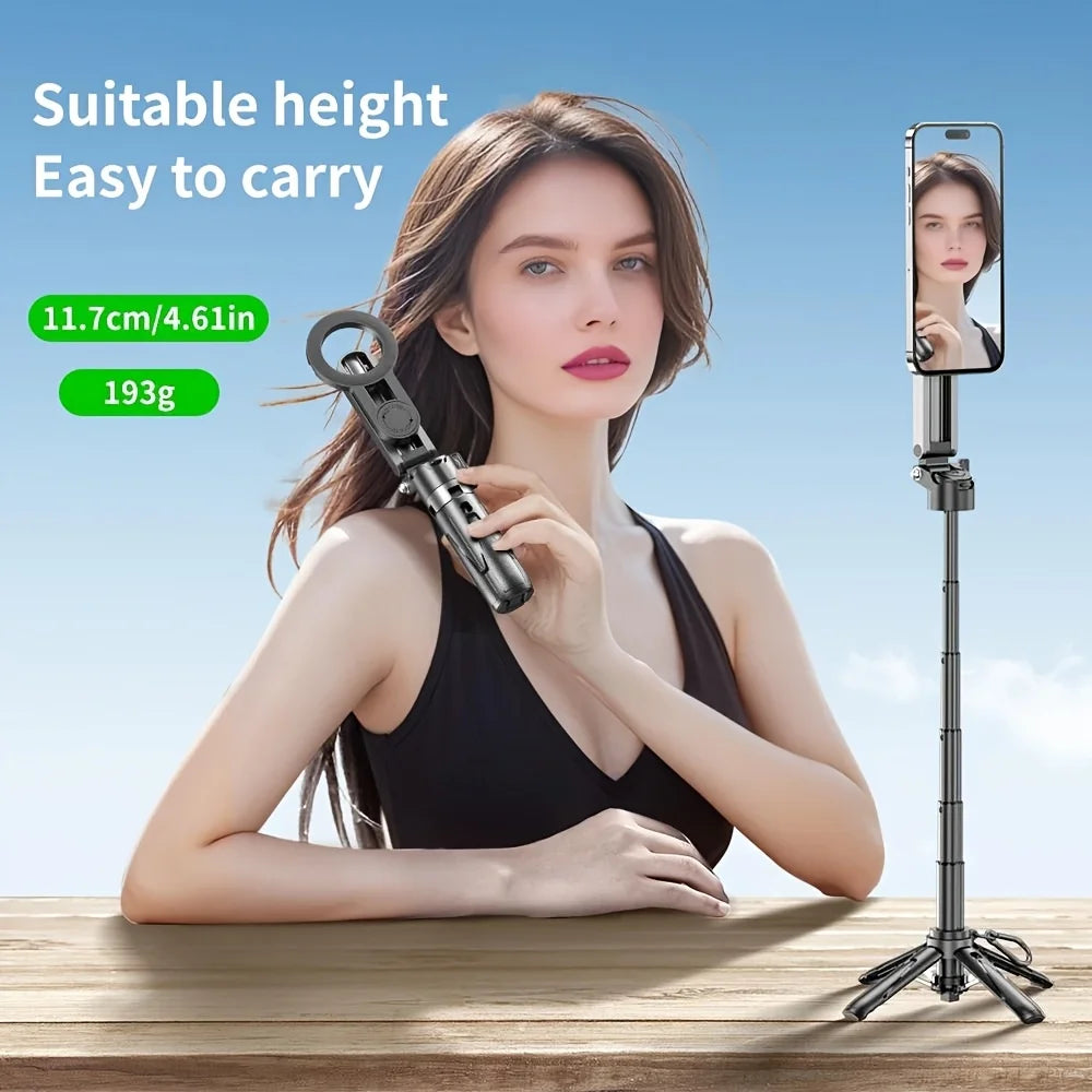 2025 Magsafe Tripod Stand For Iphone Portable Pocket Size Selfie Stick With Rechargeable Remote Compatible With Android