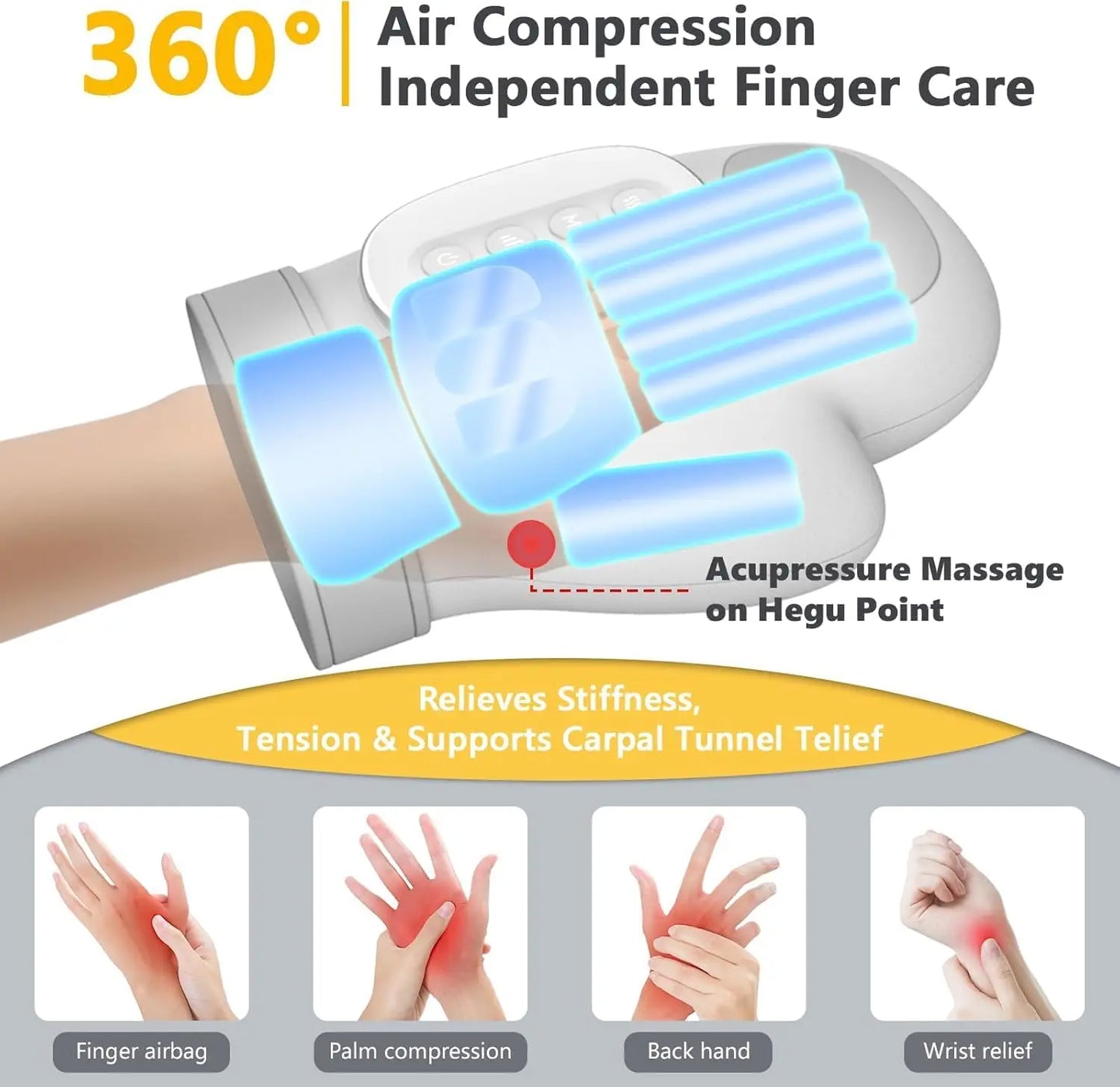 Hand Massager with Heat & Compression Cordless Hand Massager Finger Massager Updated Carpal Tunnel Relief & Wrist Relief Massage