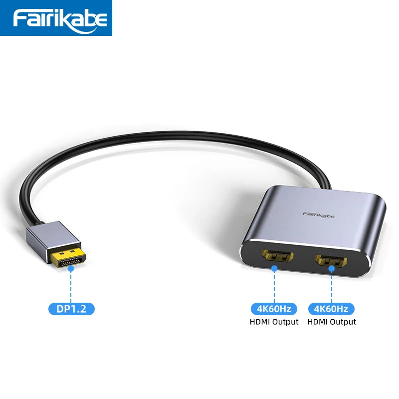 Displayport to 2HDM-compatibleI Hub 4k60Hz Splitter Adapter MST Displayer for Laptop Monitor Desktop TV Box DP HDMI Distributor