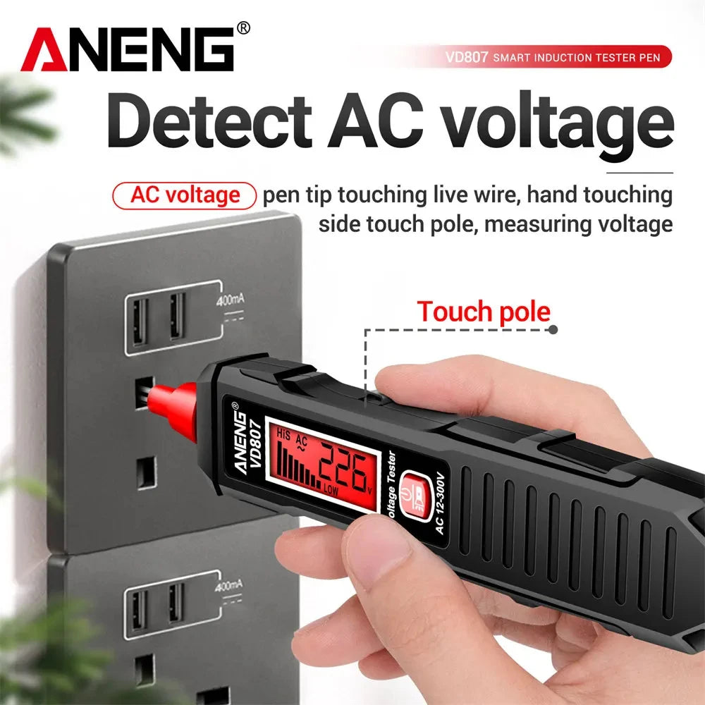 VD807 One-word Induction Portable 50/60Hz Smart Electric Pen Tester NCV Sensor AC 12-300V Non-contact Wire Detector Tools