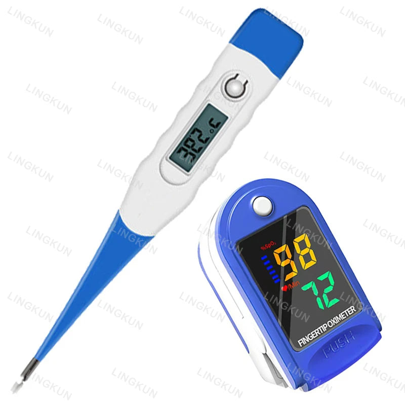 Pulse Oximeter Finger Clip Pulse Thermometer Electronic Soft Head Oral Armpit Temperature Measurement Household Adults Children