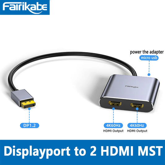 Displayport to 2HDM-compatibleI Hub 4k60Hz Splitter Adapter MST Displayer for Laptop Monitor Desktop TV Box DP HDMI Distributor