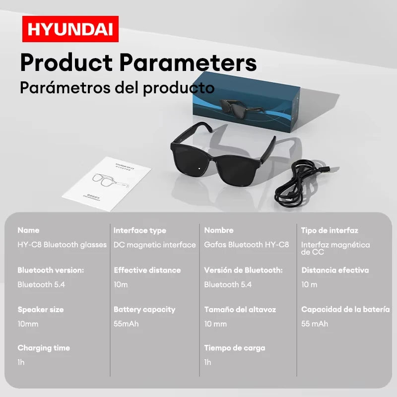 Choice HYUNDAI HY-C8 AI Smart Glasses Headphones Voice Translation Smart glasses Bluetooth 5.4 Earphones For Meeting Travelling