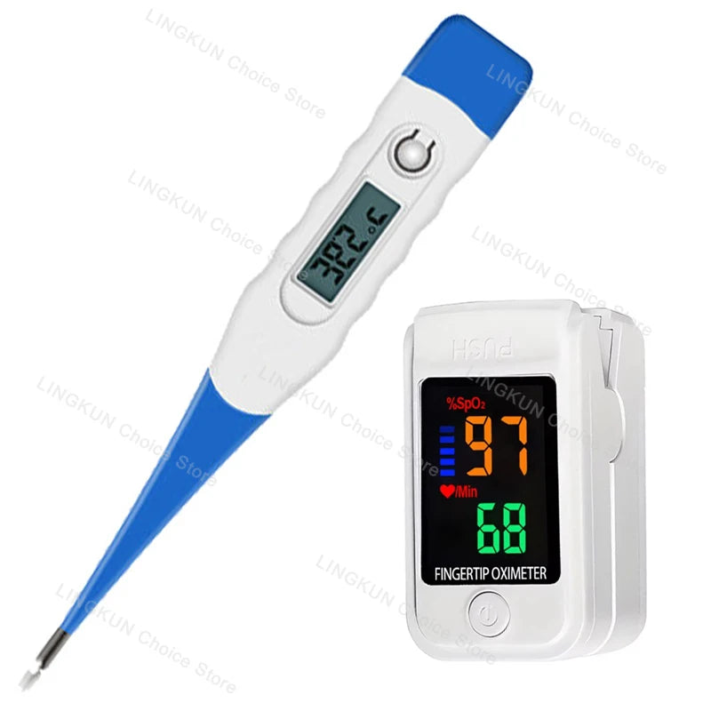 Pulse Oximeter Finger Clip Pulse Thermometer Electronic Soft Head Oral Armpit Temperature Measurement Household Adults Children