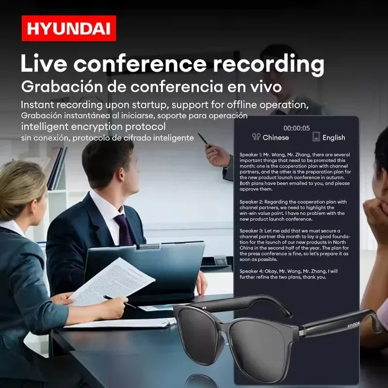HYUNDAI HY-C8 Smart Glasses Bluetooth 5.4 Sunglasses Headset Built-in Mic, Outdoor Sport, AI translation, iOS/Android Compatible