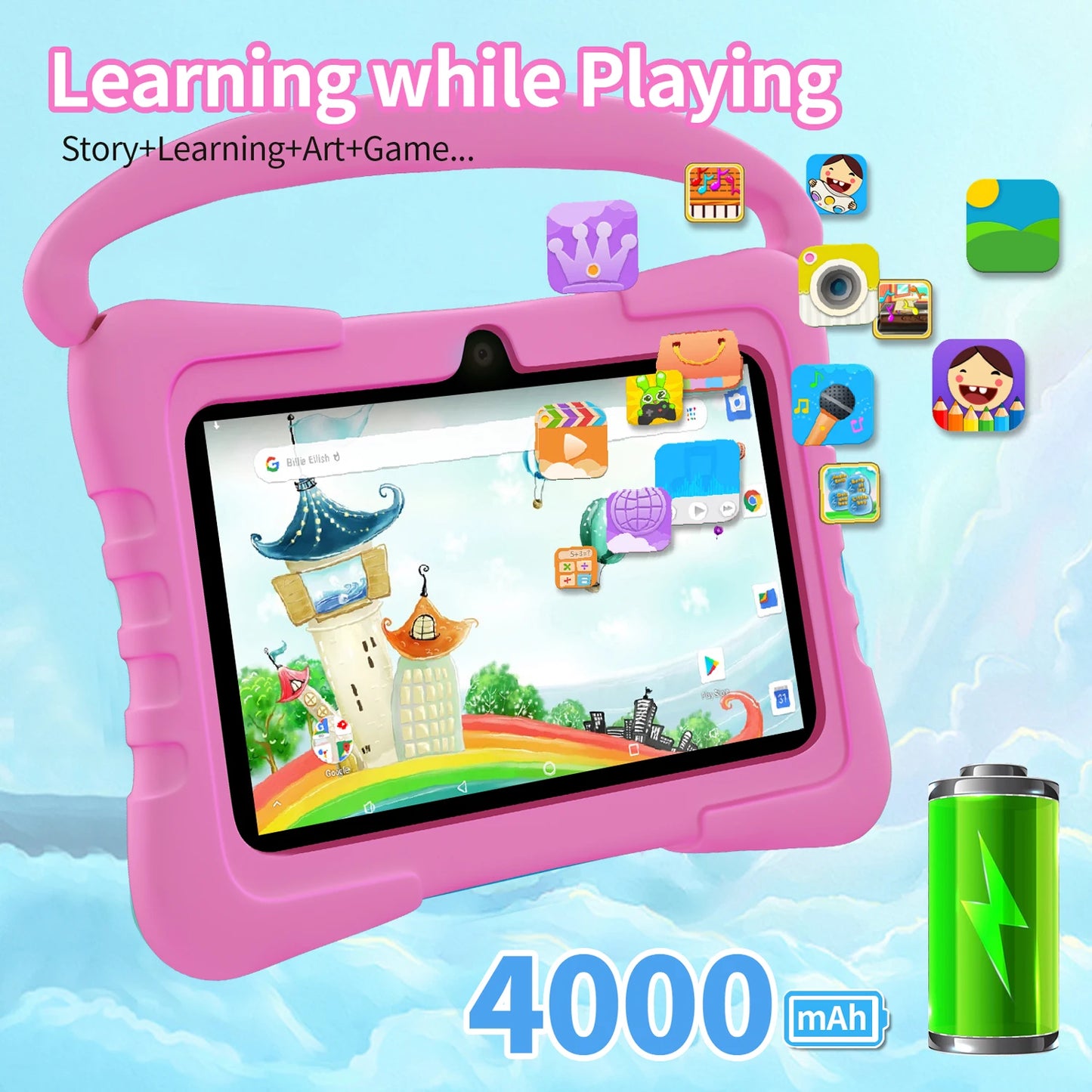 Kids Tablet 7 inch Android Tablet for Kids 64GB, Toddler Tablets with Shockproof Case, Parent Control, Bluetooth, WiFi,