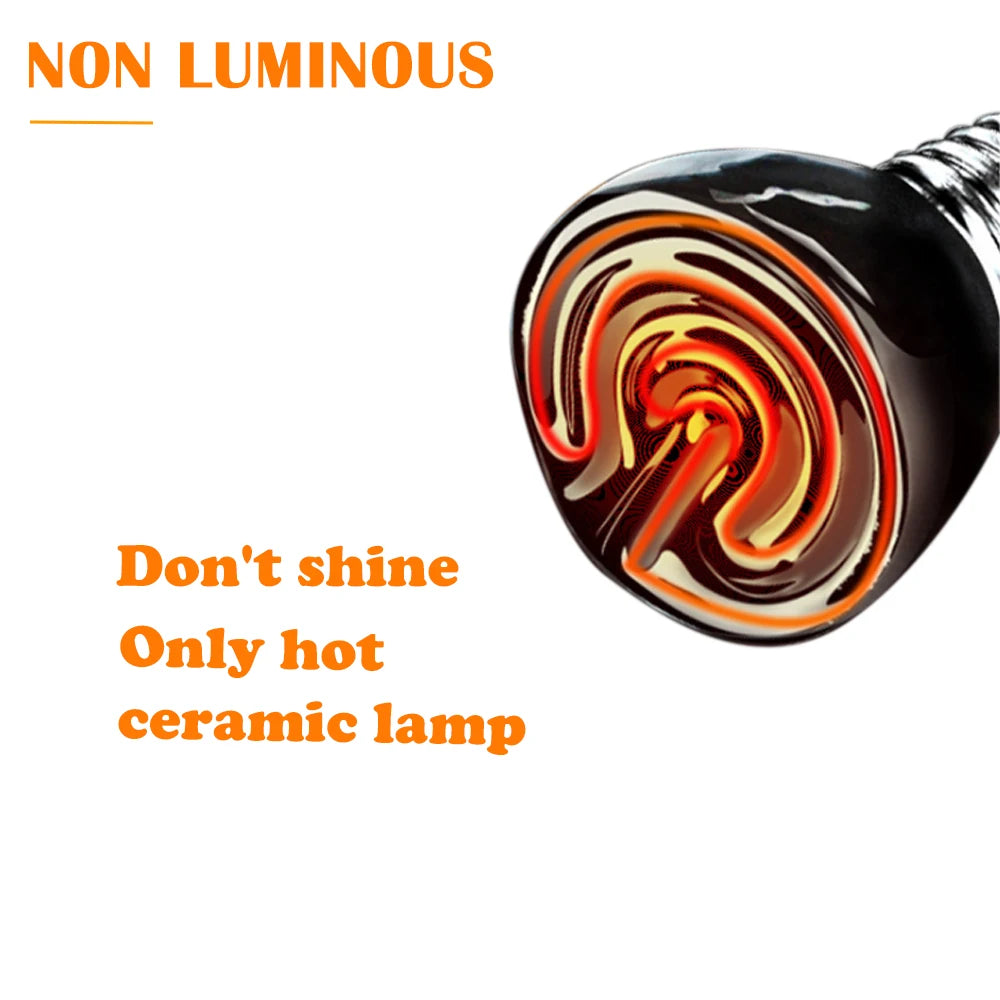 25/50/75/100W E27 Reptile Pet Heating Lamp Black Infrared Ceramic Emitter Heat Light Bulb Turtle Lizard Pet Brooder 220V