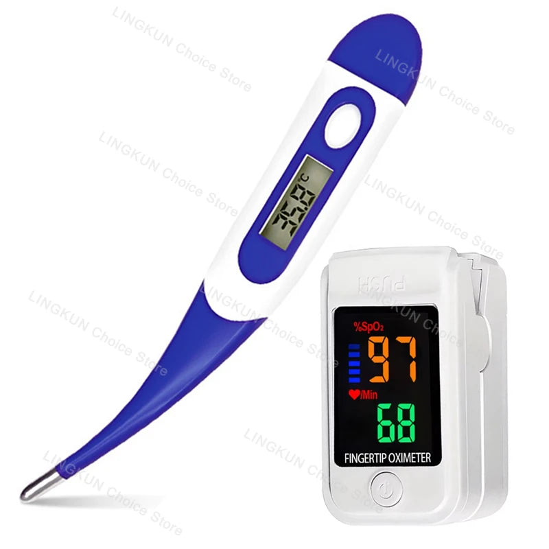 Pulse Oximeter Finger Clip Pulse Thermometer Electronic Soft Head Oral Armpit Temperature Measurement Household Adults Children