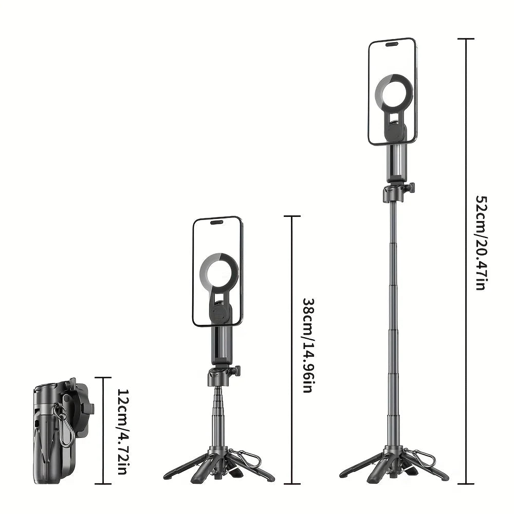 2025 Magsafe Tripod Stand For Iphone Portable Pocket Size Selfie Stick With Rechargeable Remote Compatible With Android