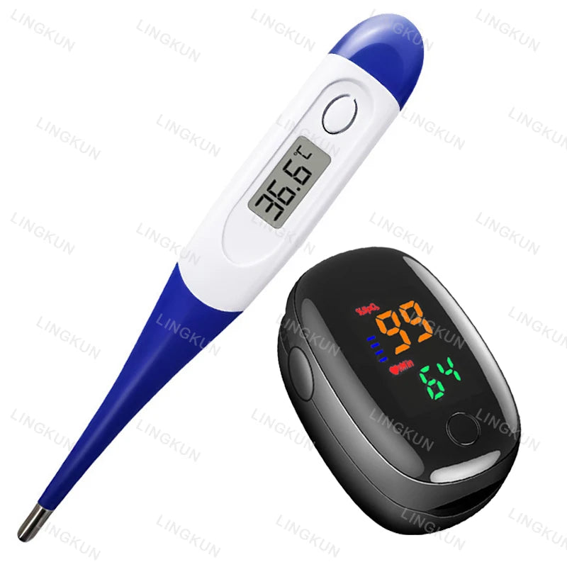 Pulse Oximeter Finger Clip Pulse Thermometer Electronic Soft Head Oral Armpit Temperature Measurement Household Adults Children