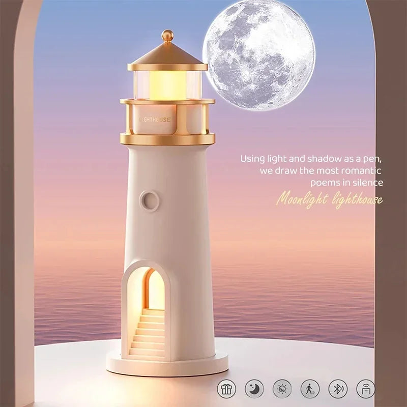 Moon Projection Lighthouse Night Lights Motion Sensor Dimmable Timing Ambient Lamp Decor Bluetooth Music Christmas Birthday Gift