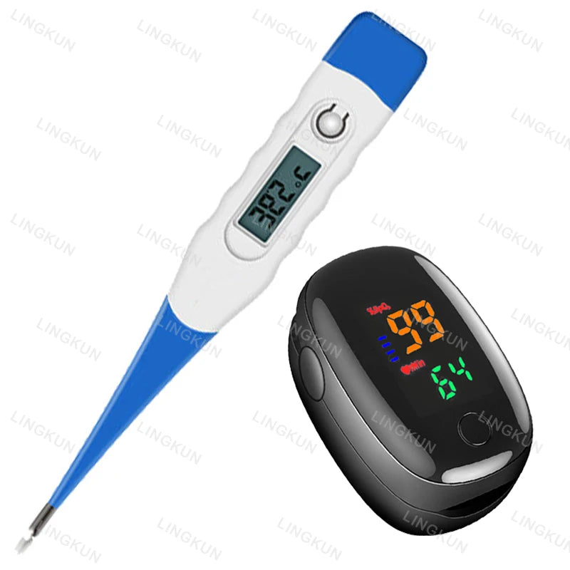 Pulse Oximeter Finger Clip Pulse Thermometer Electronic Soft Head Oral Armpit Temperature Measurement Household Adults Children