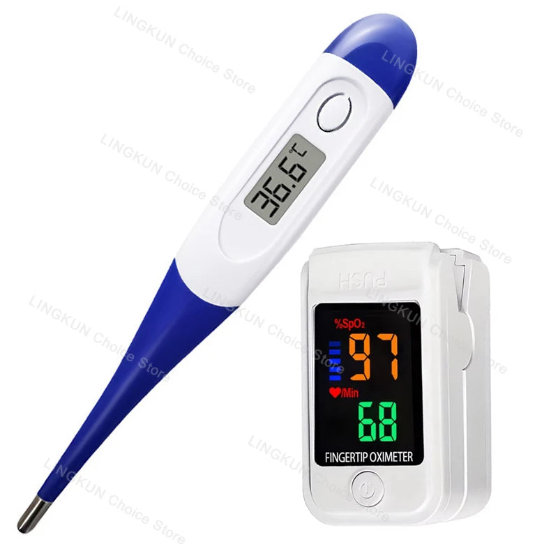 Pulse Oximeter Finger Clip Pulse Thermometer Electronic Soft Head Oral Armpit Temperature Measurement Household Adults Children