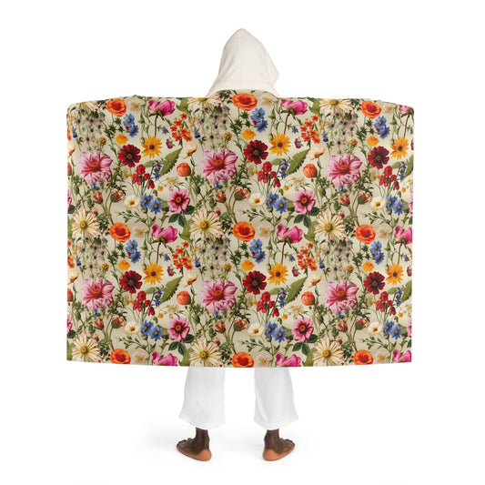 Vintage Floral Hooded Sherpa Blanket