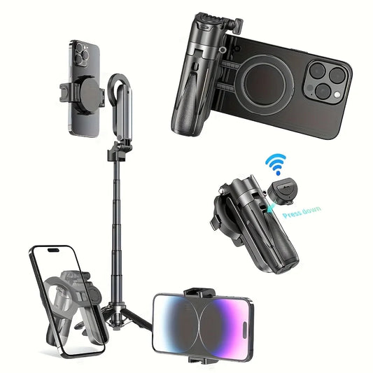 2025 Magsafe Tripod Stand For Iphone Portable Pocket Size Selfie Stick With Rechargeable Remote Compatible With Android